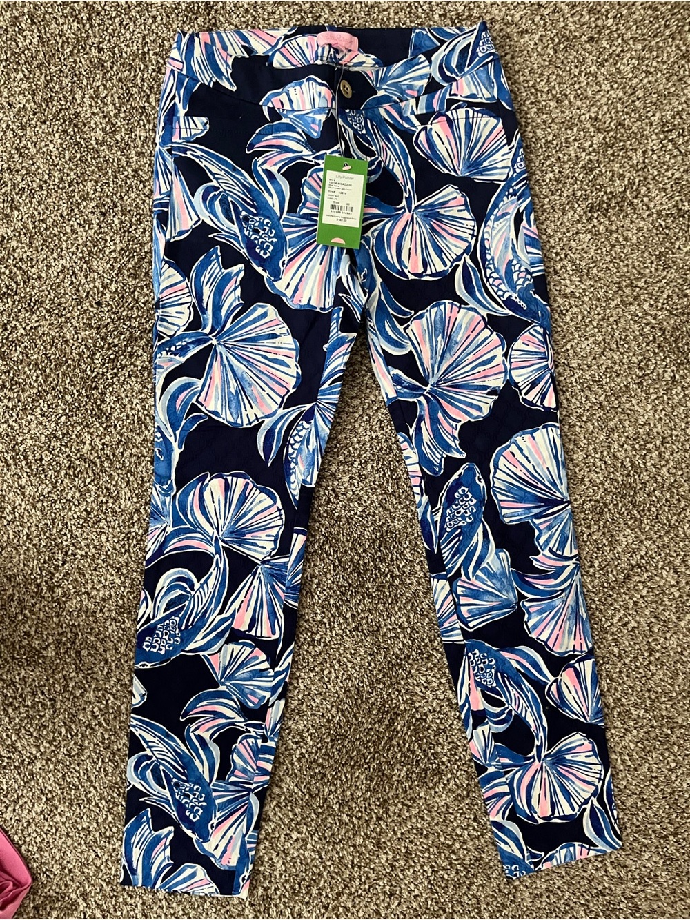 NWT Lilly Pulitzer 00 pants Kelly Skinny Ankle Pants navy Reel Life koi fish XXS